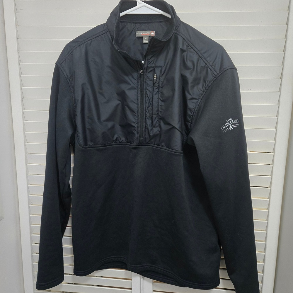 Peter Millar Crown Sport Mens Black Hybrid Quarter Zip Pullover The Glen Club M